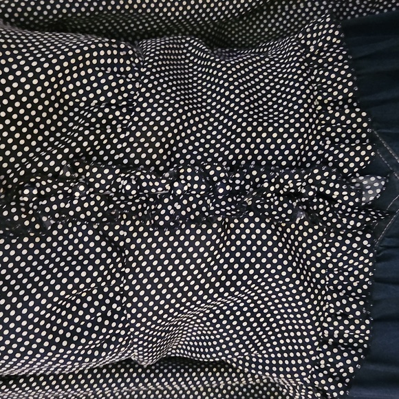 WISHLIST APPAREL Retro Navy Blue Polka Dot Ruffle Button Down Smock Poet Blouse - Picture 5 of 12